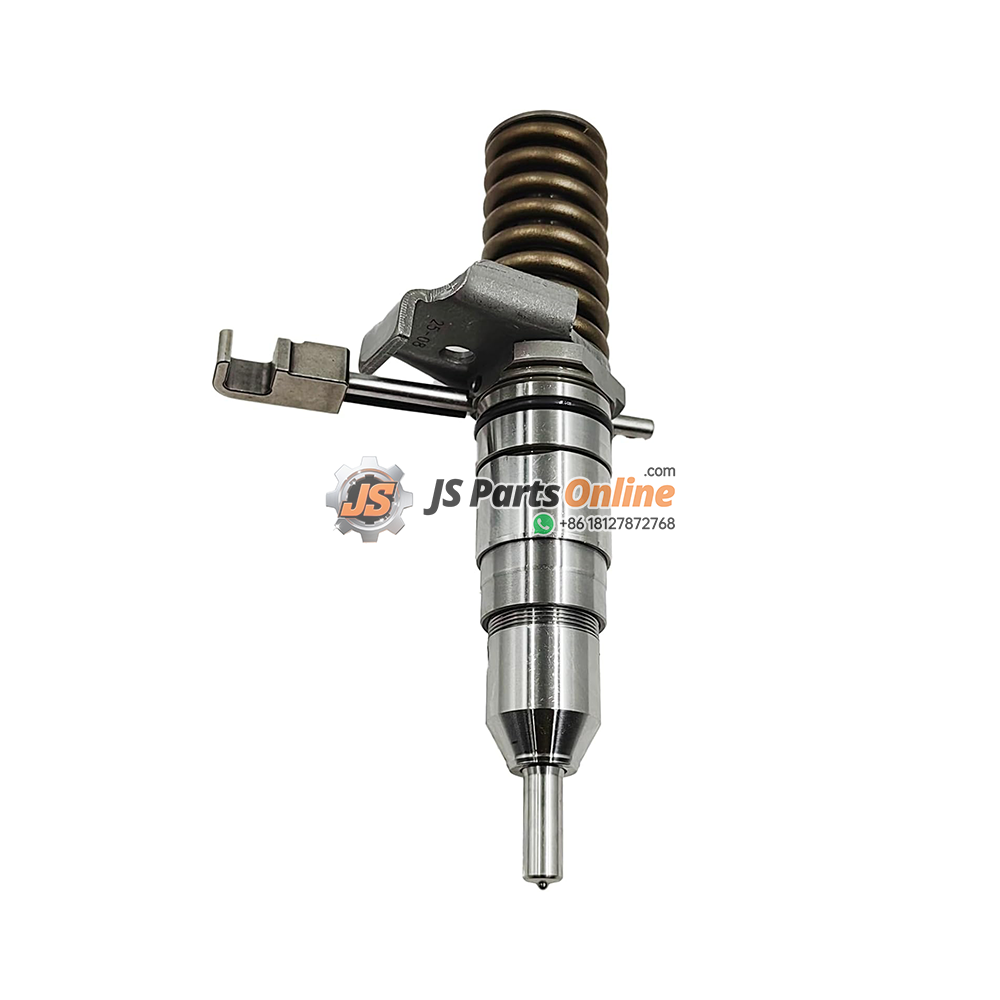 107-7732 Fuel Injectors for Caterpillar CAT 3114 3116 2 - JSpartsonline Diesel fuel injector with a metal body and brown coil, branded JS Parts Online.