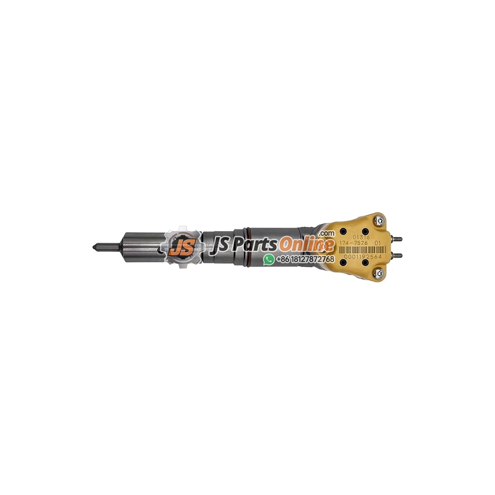 174-7526 20R-0758 Fuel Injector for Caterpillar CAT 3412E 1 - JSpartsonline Long metal shaft with a yellow end housing, a precision industrial tool component branded JS Parts Online.